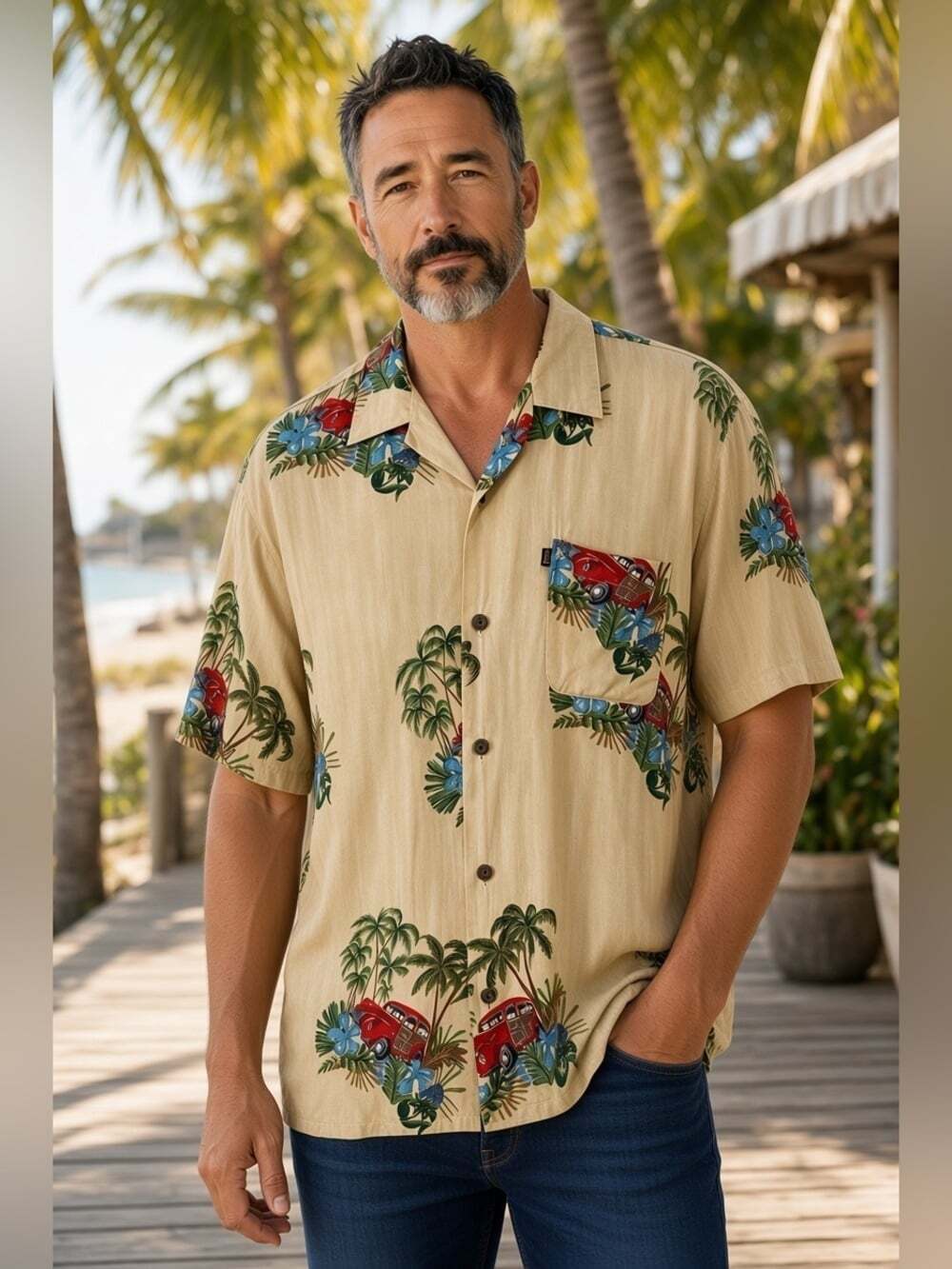 Pineapple Connection Vintage Hawaiian T Shirt Retro Car Palm Trees - Size L